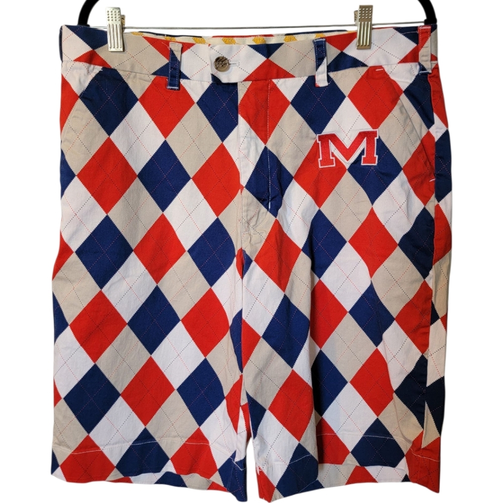 Loudmouth Red Navy White Argyle Golf Shorts